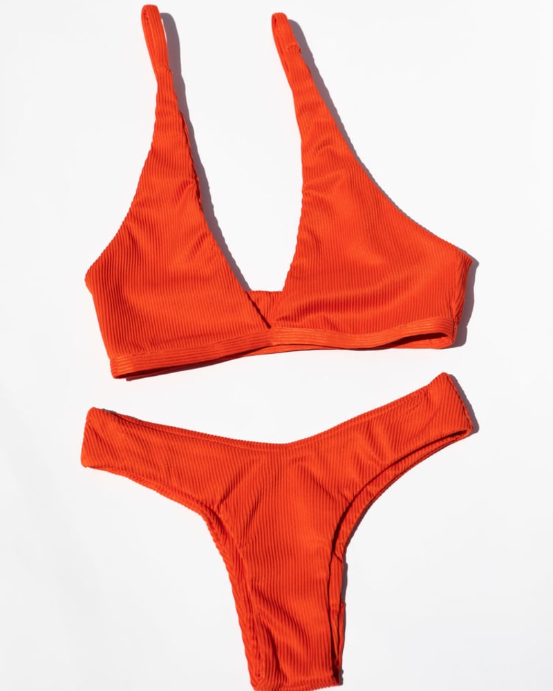 Red plunge bikini top